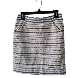 Tabitha Womens Beige & Gray striped A Line Skirt w Lace Trim & Side Pockets - 2